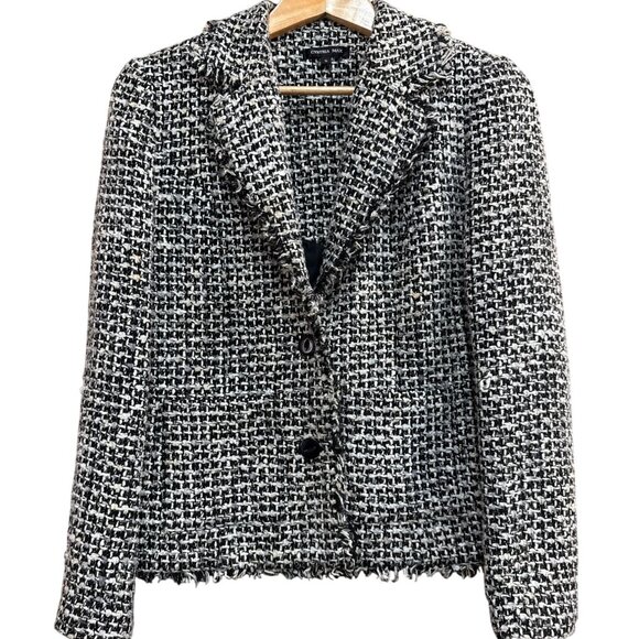 Cynthia Max Womens Tweed Blazer Jacket S Black & White Checkered - Picture 1 of 10